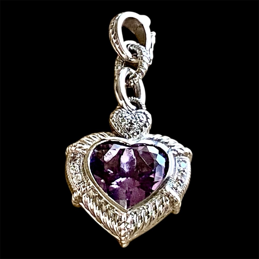 Elegant Judith Ripka Silver and Purple amethyst Heart Pendant